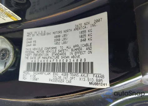 2008 Mitsubishi Eclipse Gs/Se from USA, damaged, VIN 4A3AK64F58E034009